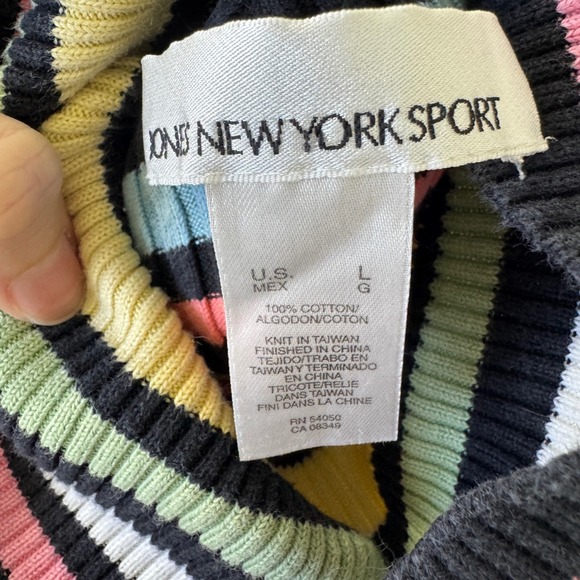 Y2k Women's Jones New York Sport Retro Striped Cotton Turtleneck Sweater - Picture 6 of 6